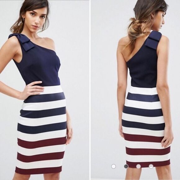 Ted Baker Hilila One Shoulder Stripe Dress NWT TB3 US8 - Picture 1 of 12